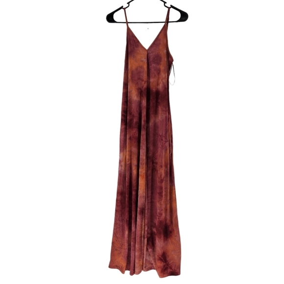 Ninexis Women's Rust Tie Dye Spaghetti Strap V-Neck Maxi Dress - M - Picture 2 of 7